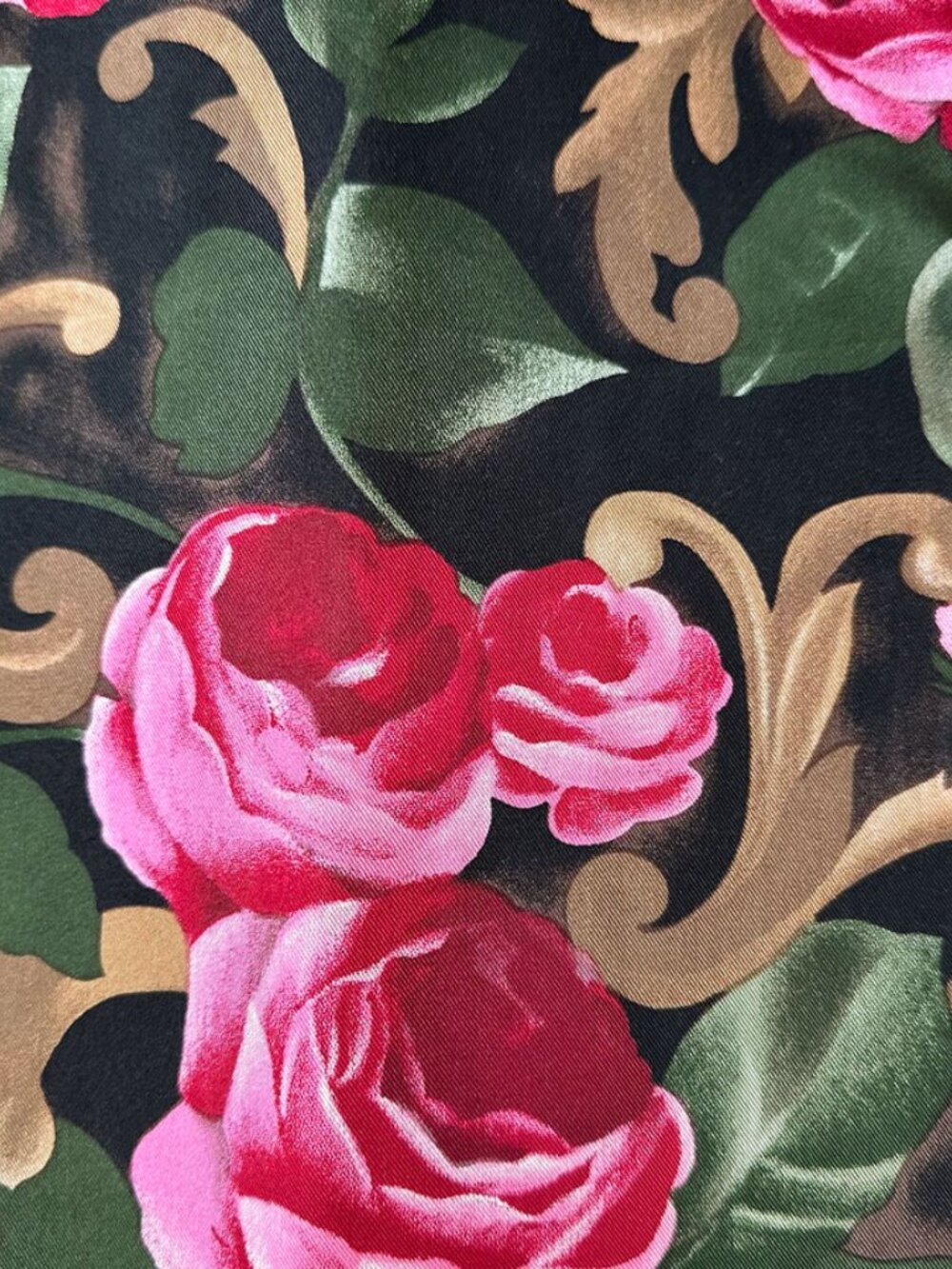 Vtg Black Floral Rose Silk Wool Scarf Baroque Oblong Fringe Whimsigoth Romantic - Picture 6 of 7